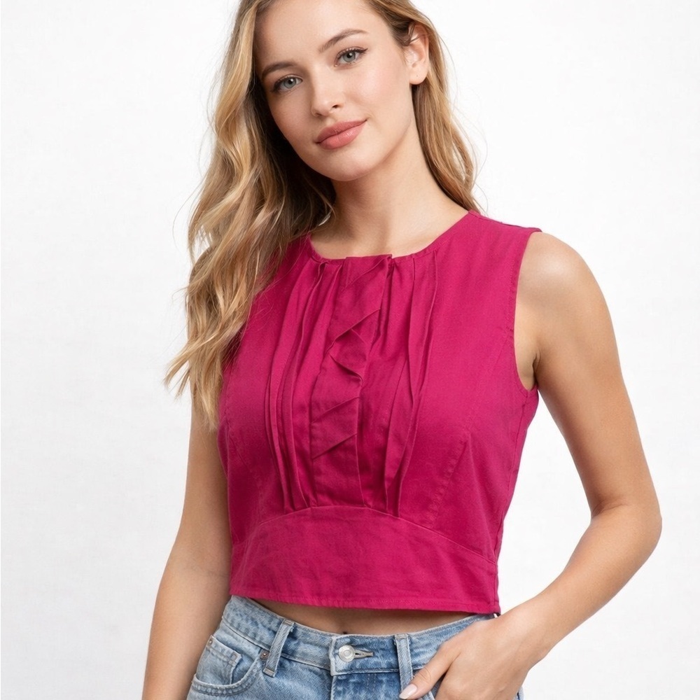 Lavia 18 Pink Cropped Sleeveless Cotton Blouse S Barbie Coastal Side Zip Preppy